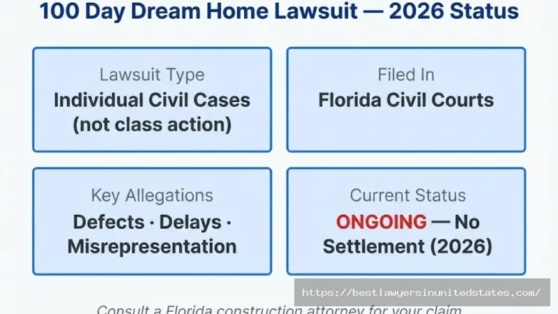 100 Day Dream Home lawsuit allegations structural defects, electrical faults, gas lines, water damage, contract breach, misrepresentation