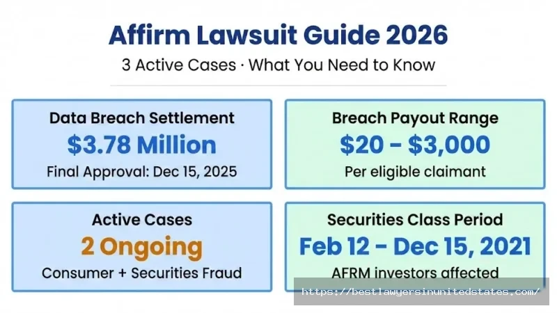 Affirm lawsuit 2026 overview $3.78M data breach settled, $20–$3,000 payout range, 2 active ongoing cases