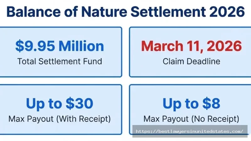 Balance of Nature settlement overview $9.95M fund, March 11 2026 deadline, up to $30 with proof or $8 without
