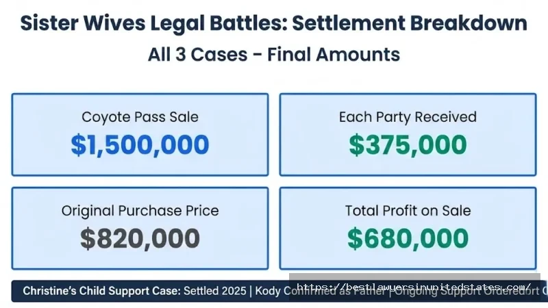 Bar chart comparing Sister Wives settlement payouts Janelle and Meri $375K each, Christine child support est. $100K