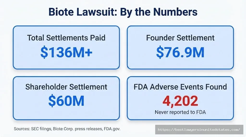 Biote lawsuit overview $136M+ in settlements, 4,202 FDA adverse events found unreported