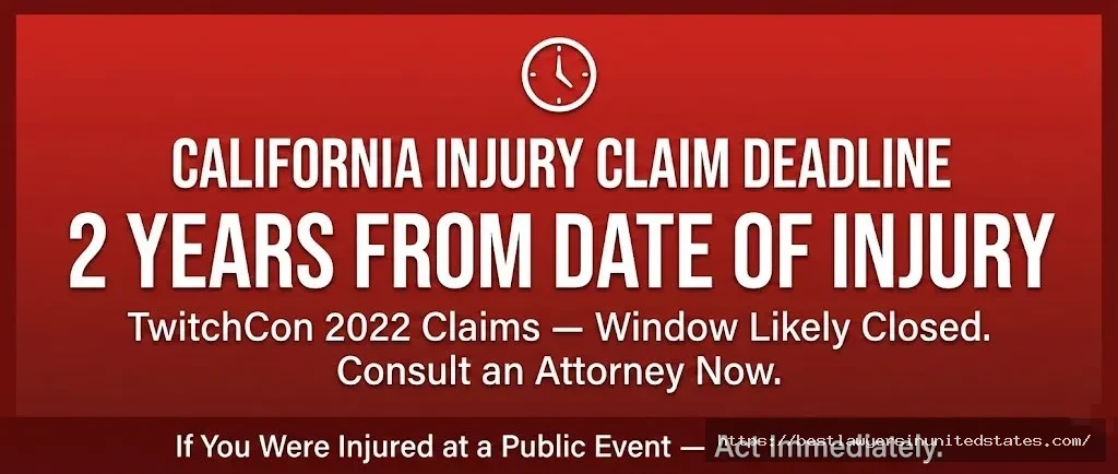 California personal injury statute of limitations warning — 2-year deadline for event injury claims like TwitchCon 2022