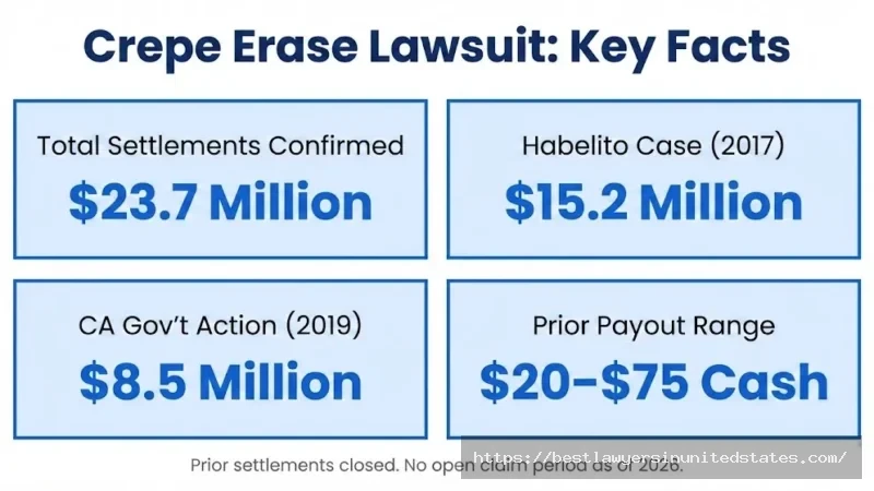 Crepe Erase lawsuit overview — $23.7M in confirmed Guthy-Renker settlements since 2017