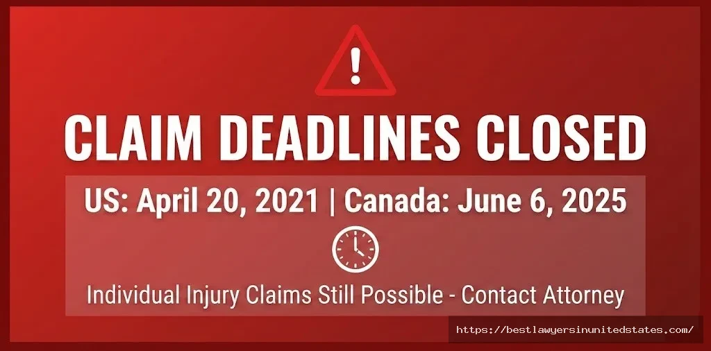Critical deadline notice GM ignition switch class action claims closed US 42021, Canada 6625, individual claims possible