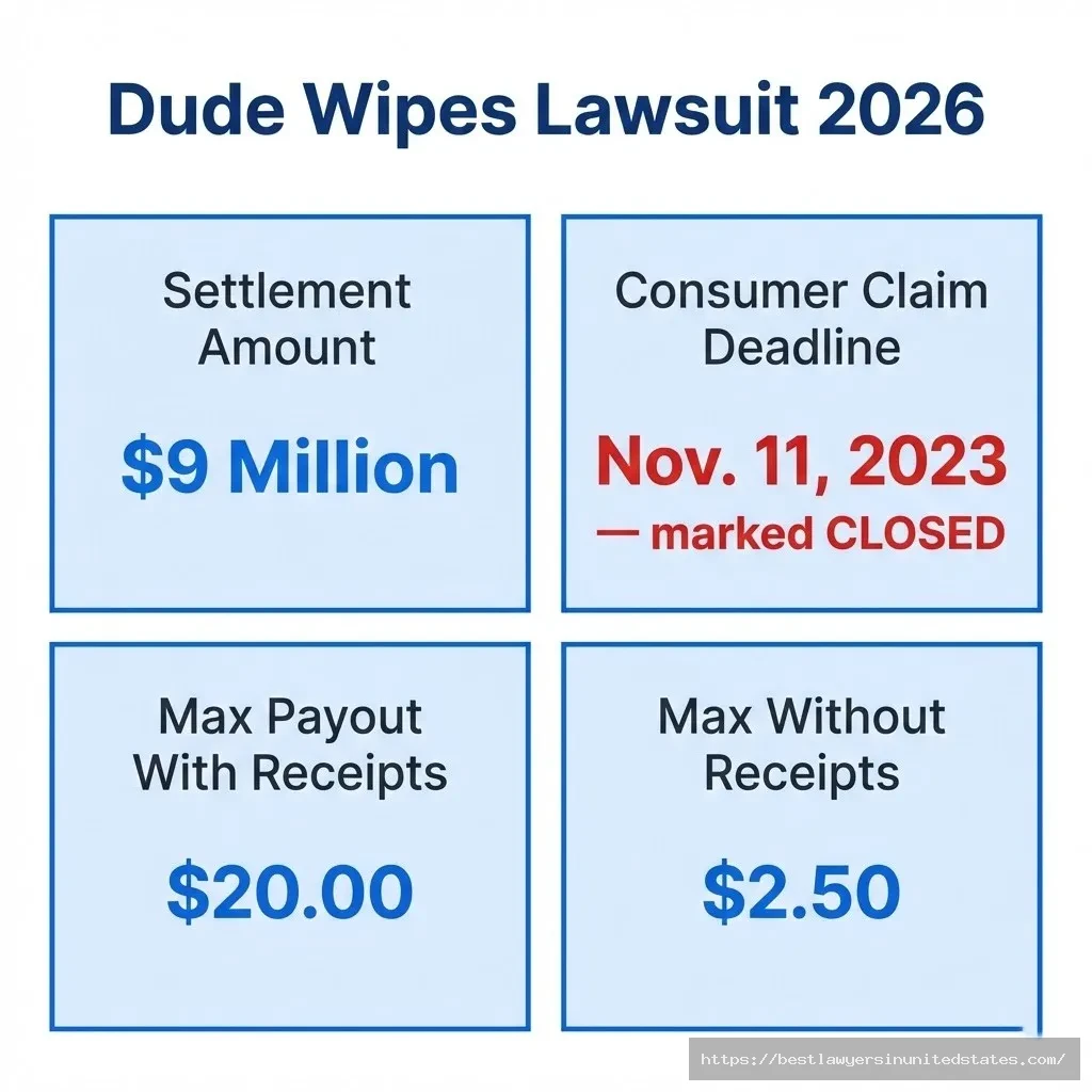 Dude Wipes lawsuit overview $9M settlement, Nov. 2023 deadline (closed), payouts up to $20 with receipts