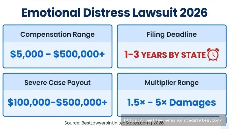 Emotional distress lawsuit 2026 overview $5K–$500K+ compensation, 1–3 year filing deadlines by state