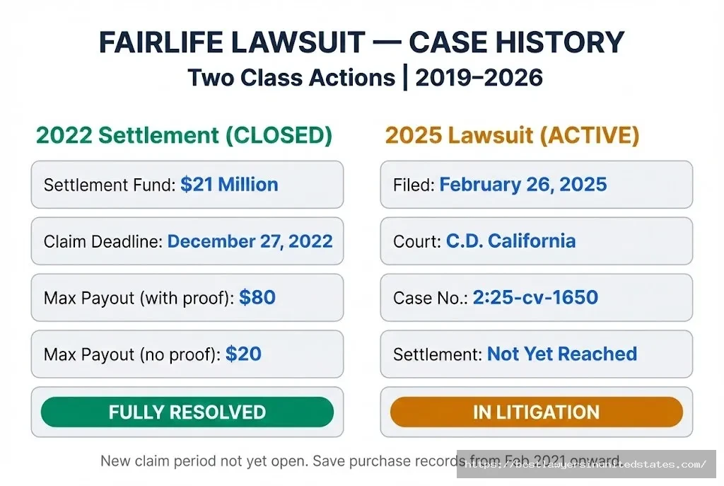 Fairlife lawsuit overview $21M settled in 2022 (closed) vs. 2025 new case still in active litigation