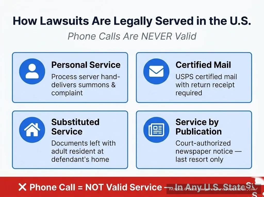 Four valid service of process methods in the U.S. — phone calls are never legally valid service