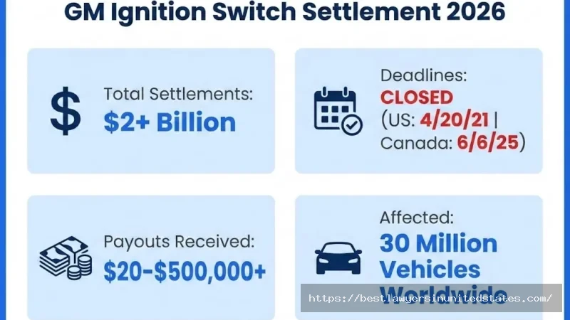 GM ignition switch lawsuit settlement overview $2B+ total, deadlines closed, $20-$500K payouts, 30M vehicles affected