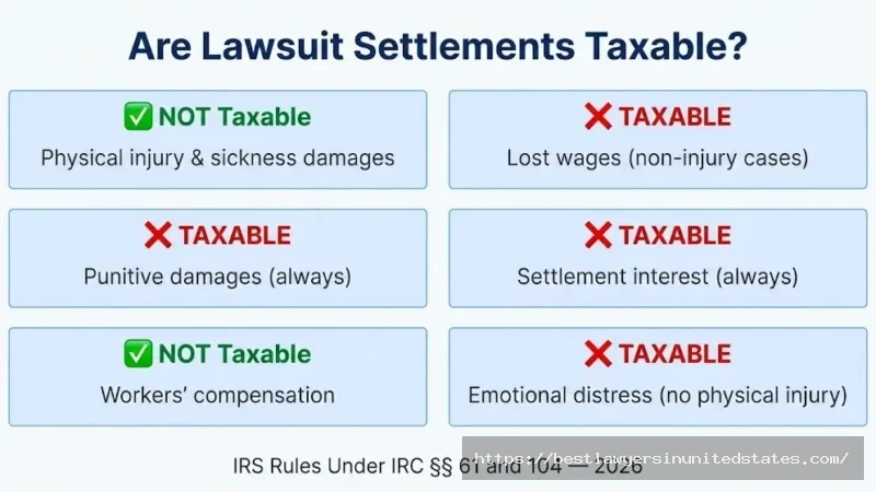 IRS chart showing which lawsuit settlements are taxable vs tax-free under 2026 rules