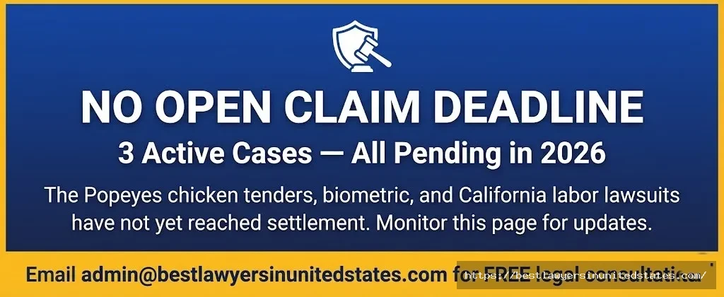 Popeyes lawsuit status alert — no open claim deadline in 2026, three cases still pending in federal and state courts