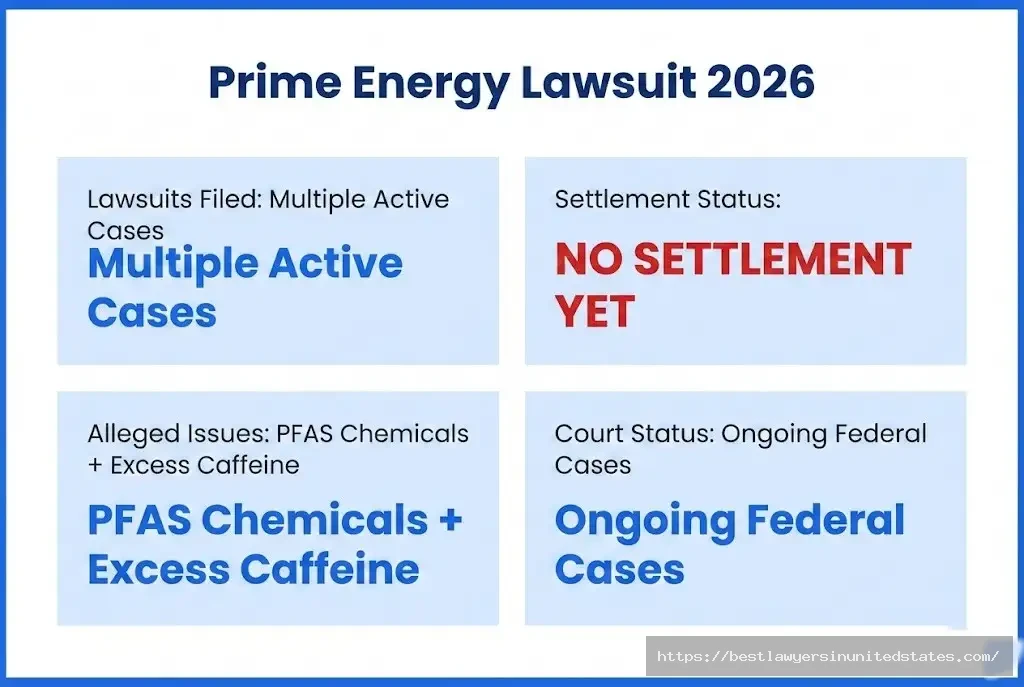 Prime Energy lawsuit overview showing multiple active federal cases with no settlement as of 2026