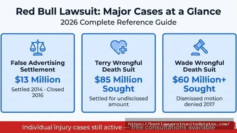 Red Bull lawsuit overview — $13M false ad settlement, $85M and $60M wrongful death cases explained