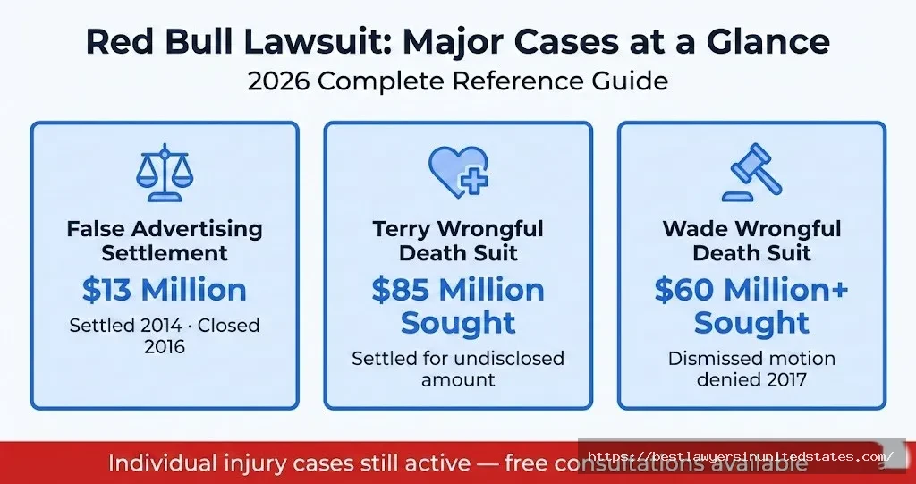 Red Bull lawsuit overview — $13M false ad settlement, $85M and $60M wrongful death cases explained