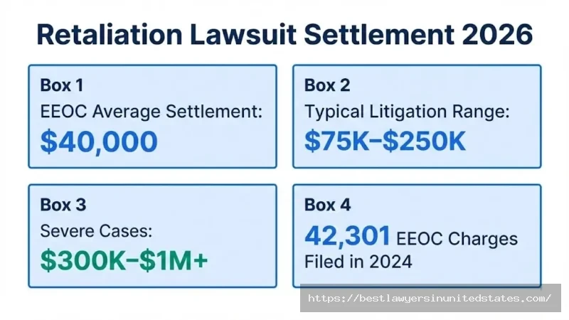 Retaliation lawsuit settlement overview $40K EEOC average, $75K–$250K litigation range, $300K+ severe cases