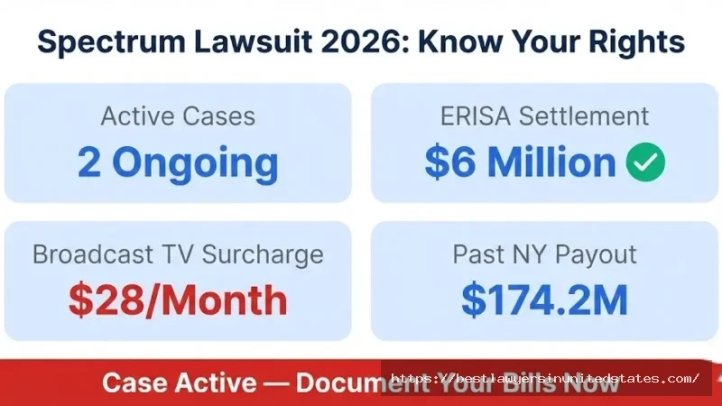 Spectrum settlement history bar chart showing $174.2M NY payout, $18.8M CA payout, and $6M active ERISA fund
