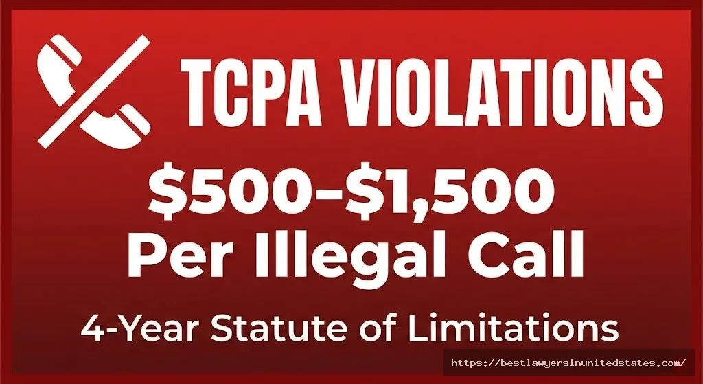 TCPA violation warning showing $500-$1,500 penalties per illegal robocall