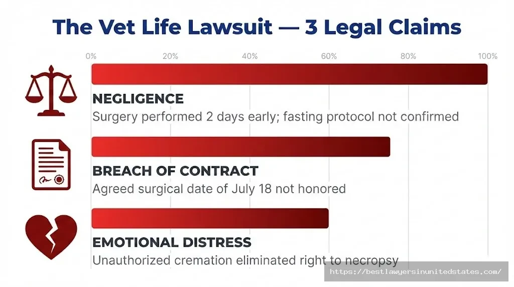 The Vet Life lawsuit three legal claims — negligence, breach of contract, and emotional distress against Cy-Fair Animal Hospital