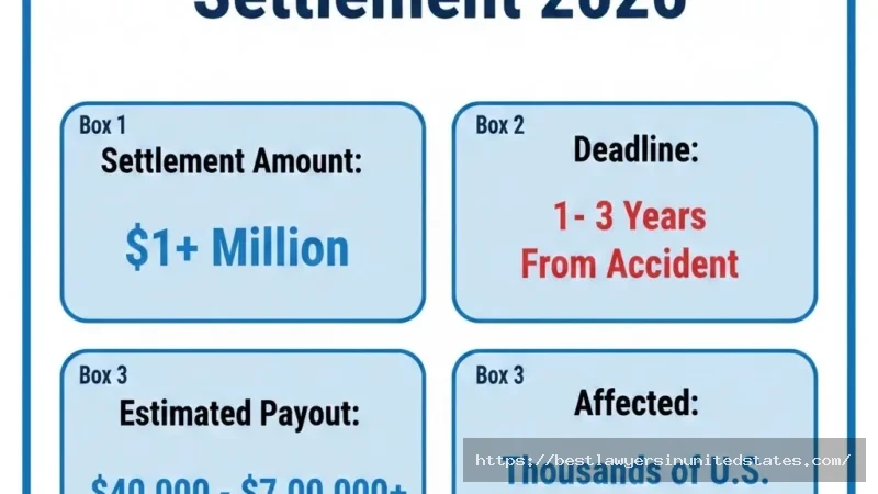 Truck accident lawsuits settlement overview showing $1M+ compensation, 1–3 year deadline, and payout ranges