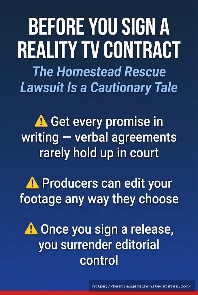 Warning graphic what to know before signing a reality TV contract, lessons from the Homestead Rescue lawsuit