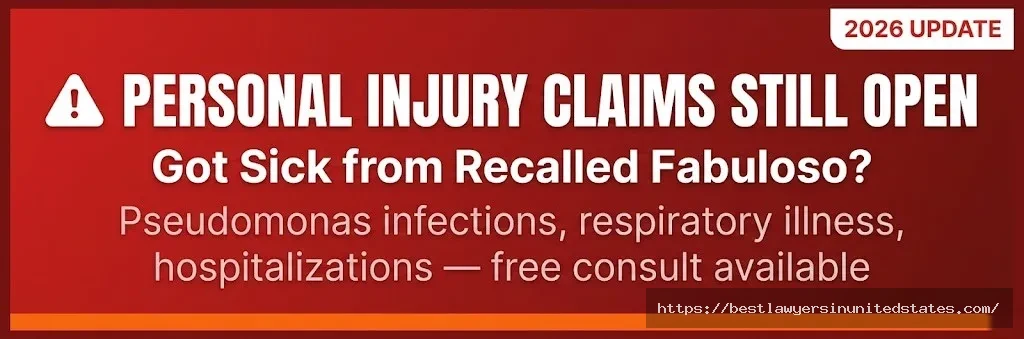 Alert Fabuloso personal injury claims still open in 2026 for Pseudomonas infections linked to recalled products.