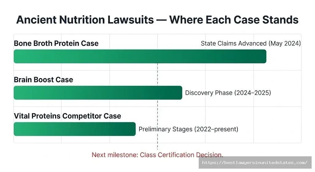 Ancient Nutrition lawsuit 2026 overview — 3 active cases since 2021, no settlement reached yet