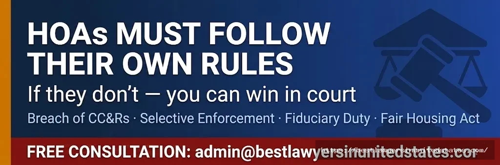 Banner HOAs must follow their own rules — win on breach of CC&Rs, selective enforcement, fiduciary duty violations