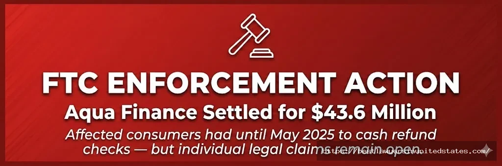 FTC enforcement action alert — Aqua Finance $43.6M settlement; individual legal claims still open in 2026
