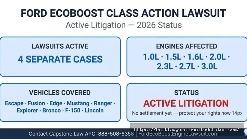 Ford EcoBoost class action lawsuit overview 4 active cases, 7 engine sizes, multiple Ford and Lincoln models affected