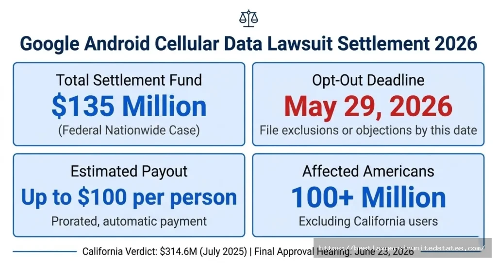 Google Android cellular data lawsuit settlement overview $135M fund, May 29 deadline, up to $100 payout per person