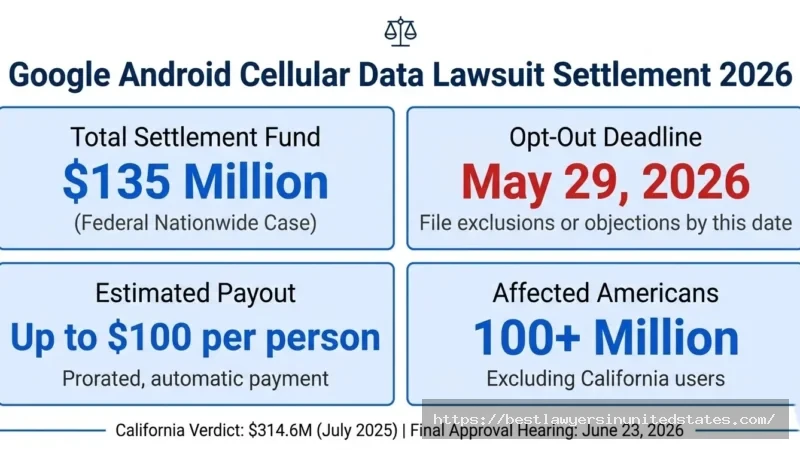 Google Android cellular data lawsuit settlement overview $135M fund, May 29 deadline, up to $100 payout per person