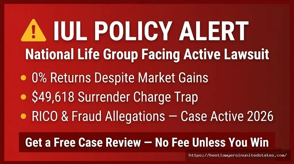 IUL policy alert National Life Group lawsuit active in 2026 — 0% returns, $49K surrender charges, RICO allegations