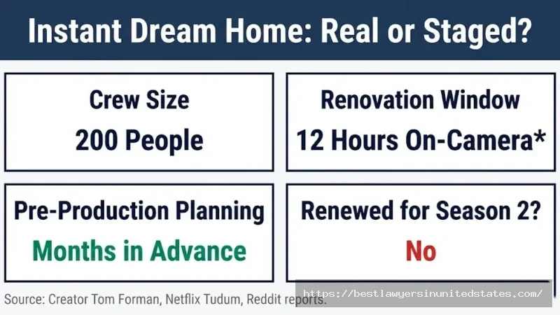 Instant Dream Home fact sheet — 200-person crew, 12-hour shoot, months of pre-planning, not renewed