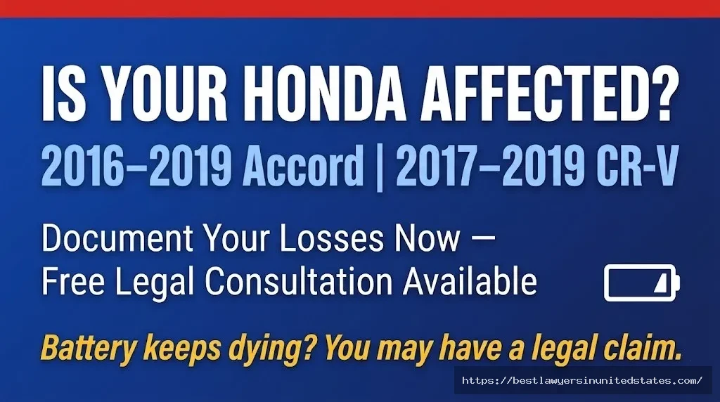 Is your Honda affected 2016–2019 Accord and 2017–2019 CR-V battery drain lawsuit — free legal consultation