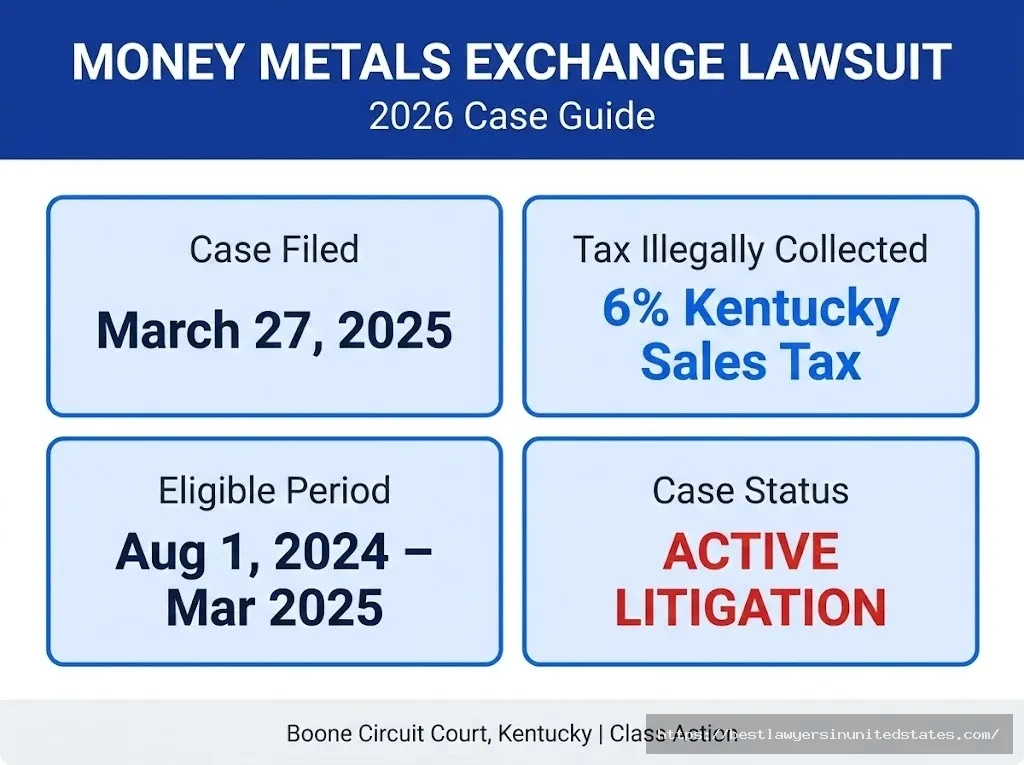 Money Metals Exchange lawsuit overview filed March 27 2025, 6% illegal Kentucky gold silver tax, active litigation