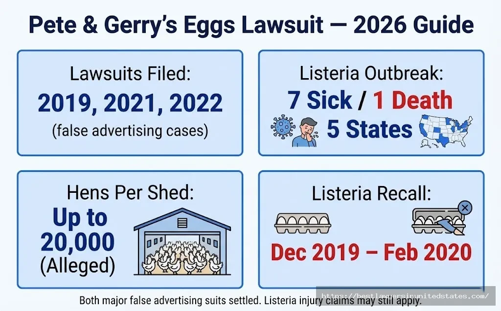 Pete and Gerry's eggs lawsuit overview — Listeria recall 2019-2020, 7 illnesses, 1 death, 5 states affected