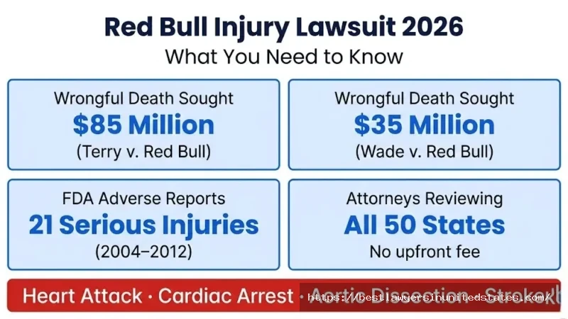 Red Bull injury lawsuit overview $85M and $35M wrongful death cases, 21 FDA adverse reports, attorneys reviewing all 50 states