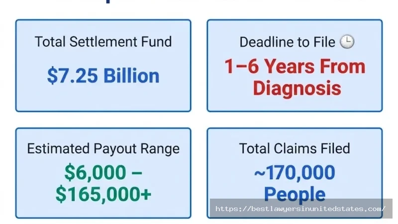 Roundup lawsuit 2026 overview $7.25B settlement, $6K–$165K payouts