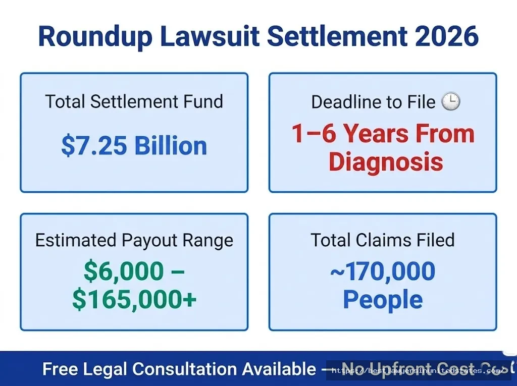 Roundup lawsuit 2026 overview $7.25B settlement, $6K–$165K payouts
