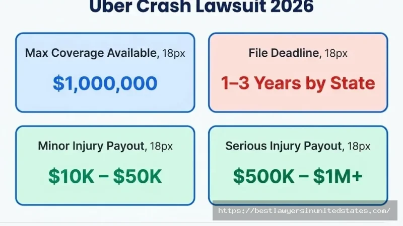 Uber crash lawsuit 2026 overview $1M coverage, $10K–$1M+ payouts, state deadlines 1–3 years