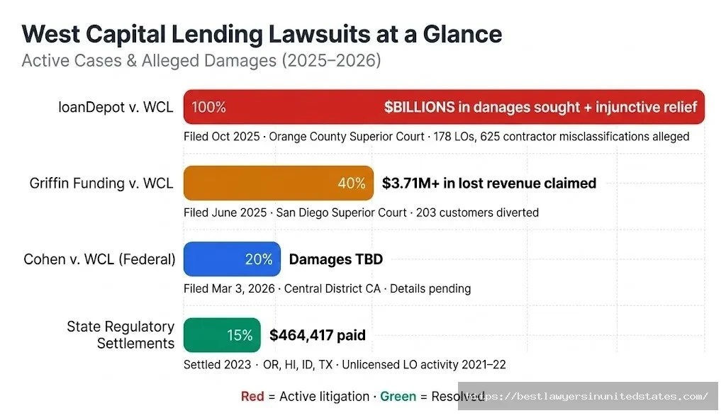West Capital Lending active lawsuits comparison loanDepot, Griffin Funding, Cohen federal case and $464K state regulatory settlements