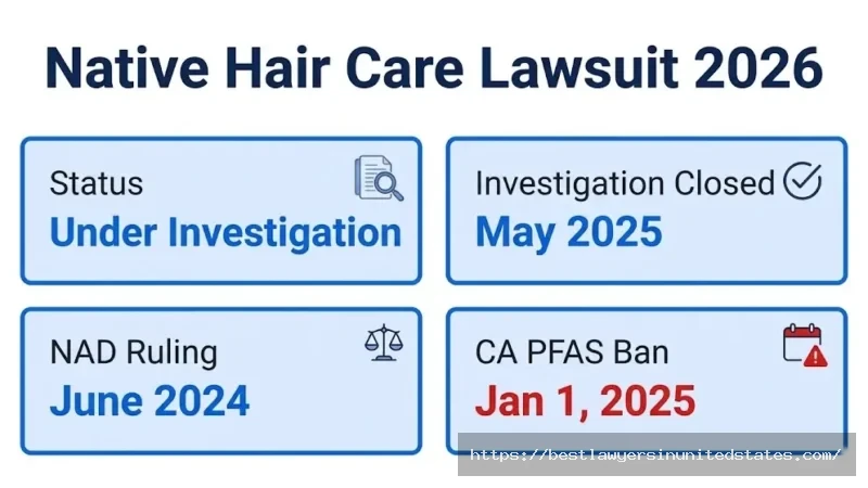 ative hair care lawsuit 2026 overview — investigation closed May 2025, NAD ruling June 2024, CA PFAS ban active