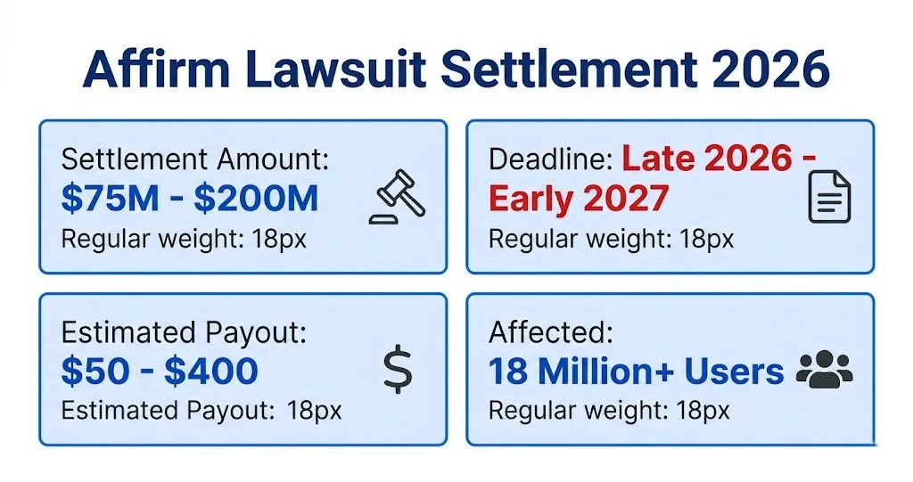 Affirm lawsuit settlement overview with payout and deadline details for 2026