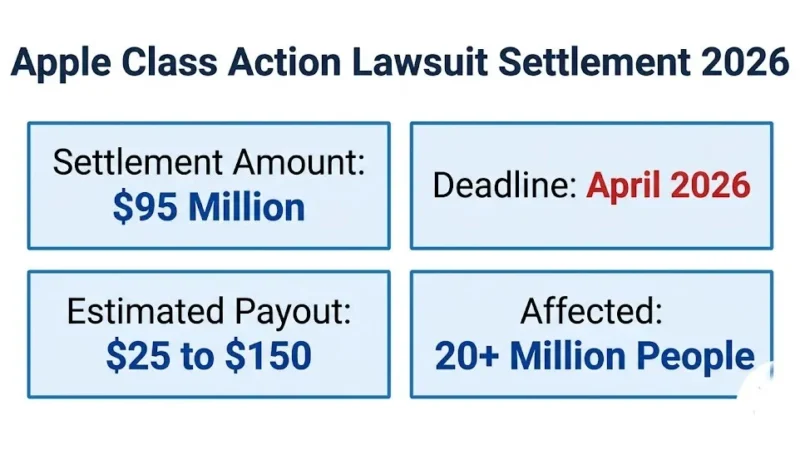 Apple class action lawsuit 2026 settlement overview showing $95M fund and April deadline