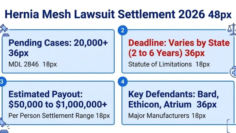Hernia mesh lawsuit 2026 settlement overview with payout ranges and case details