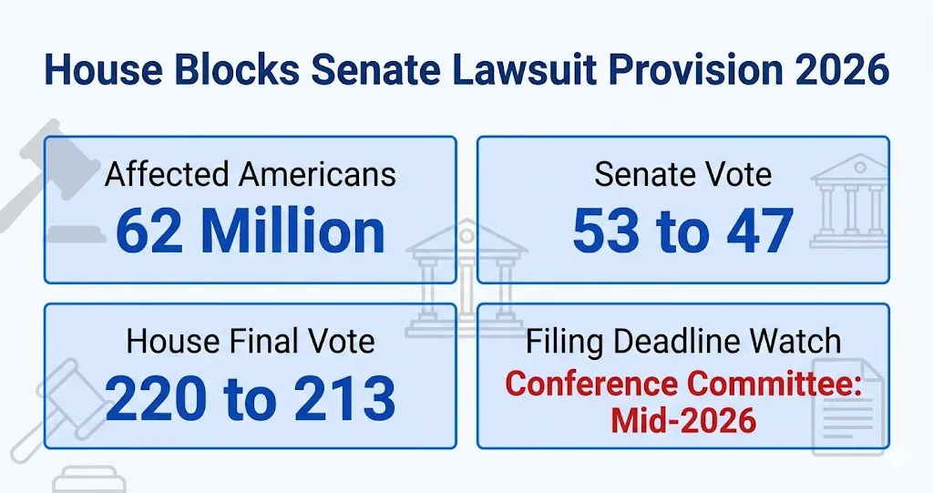 House blocks Senate lawsuit provision 2026 infographic