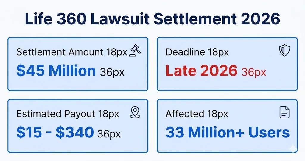 Life 360 lawsuit settlement overview with $45M fund and $15 to $340 payout range