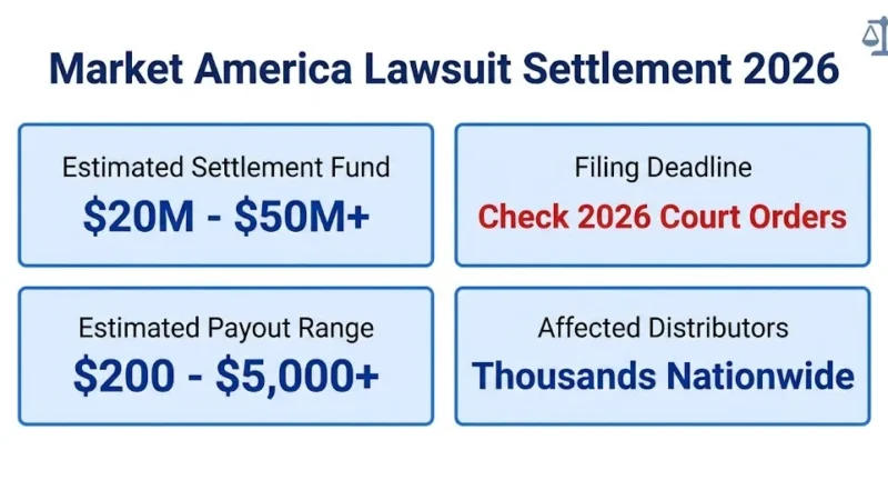 Market America lawsuit settlement overview - $20M-$50M fund, 2026 deadline, $200-$5,000 payout range