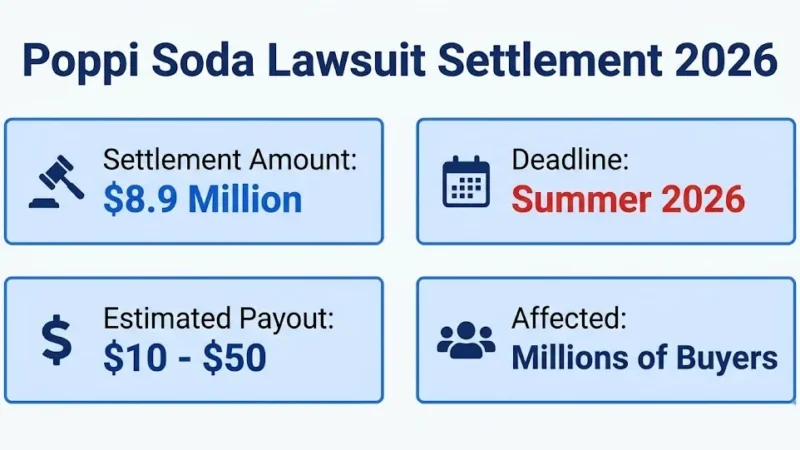 Poppi soda lawsuit settlement overview with $8.9M fund and payout details