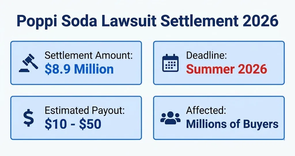 Poppi soda lawsuit settlement overview with $8.9M fund and payout details